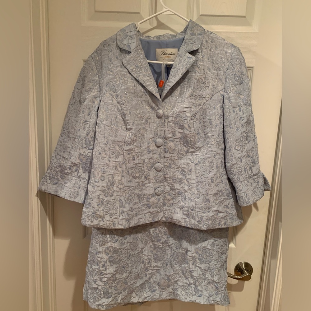 Vintage Light Blue Floral Skirt and Jacket Suit Made in Canada 🇨🇦